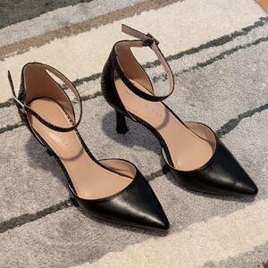 Black Pointed Toe Ankle Strap Heels